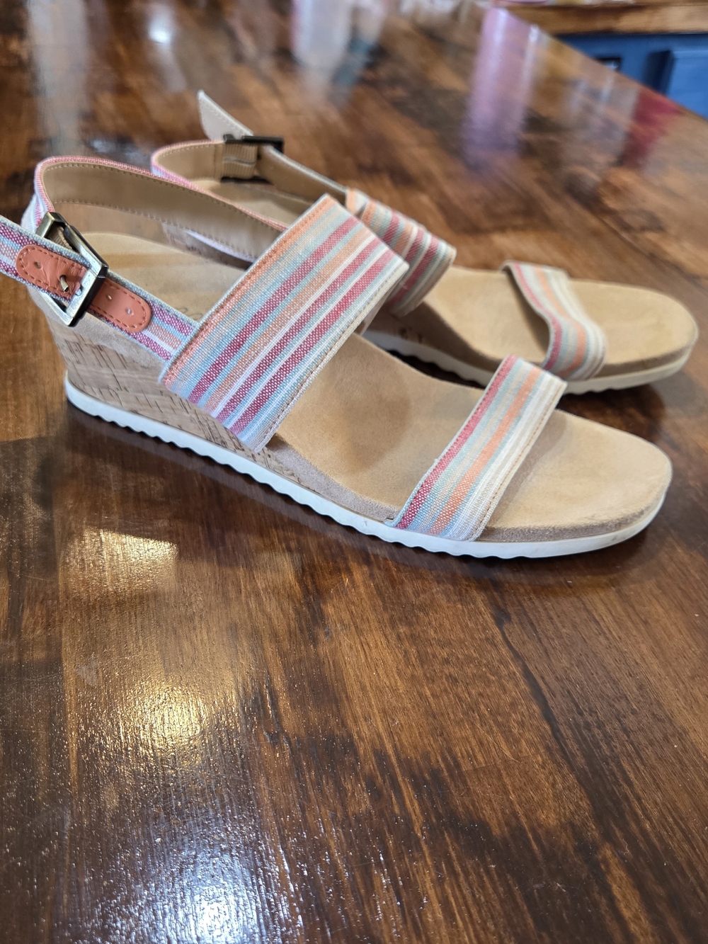 Abella Sicilia Wedge Sandals Womens 8M Pink Stripe Strap Cork Buckle Comfort